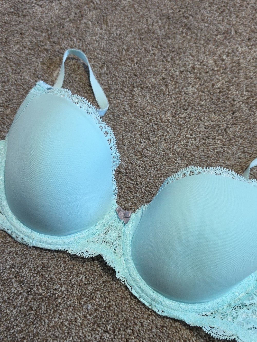 Vintage Victoria's Secret Angels Light Aqua Lace Bra Wired Lined Demi 36c